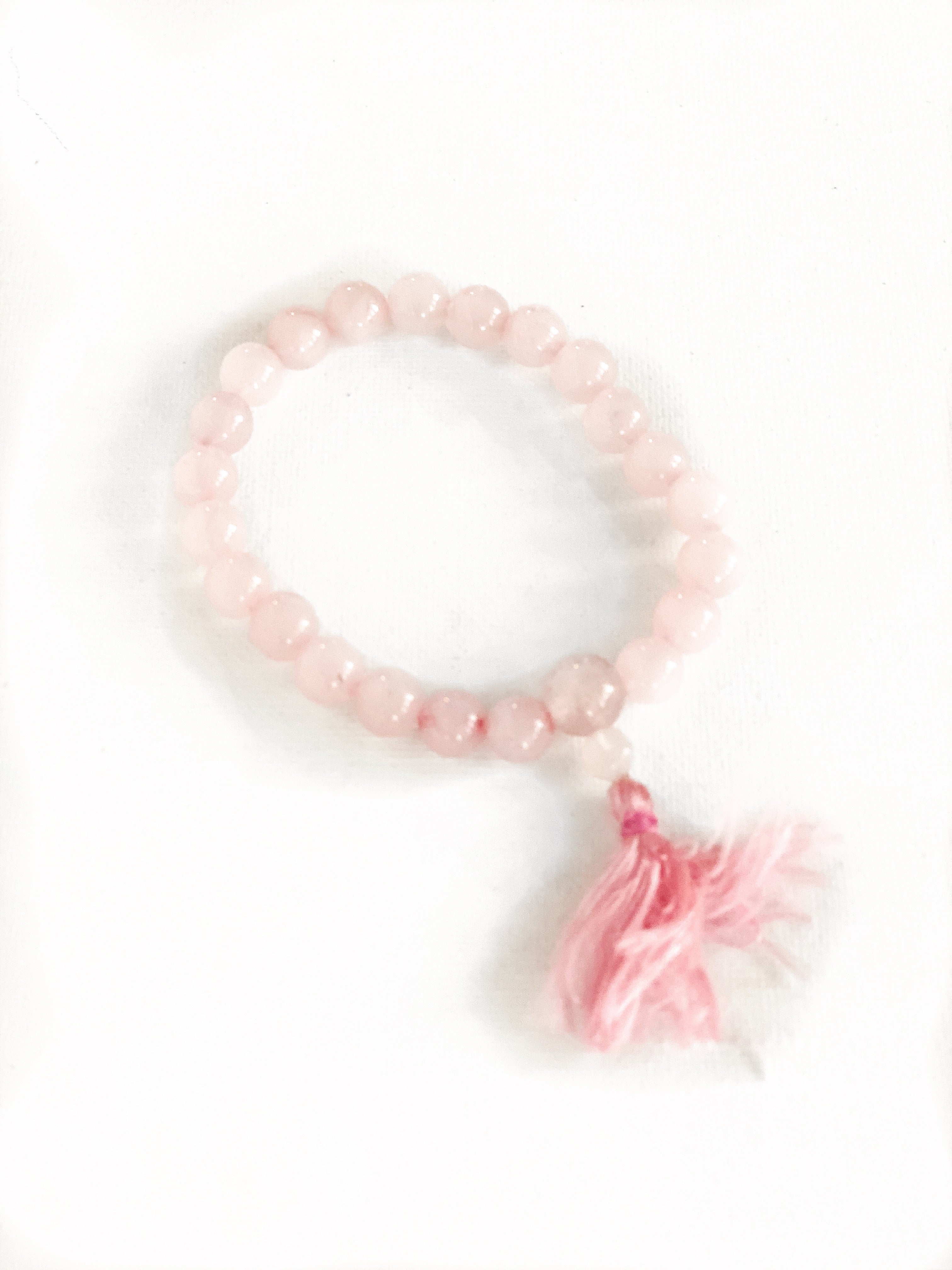 Quantum Reiki Infused Rose Quartz Bracelet with Tassel